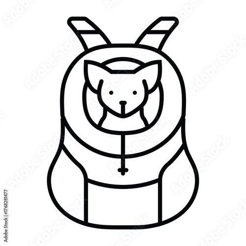 A pet carrier backpack with a dog inside The carrier has shoulder straps