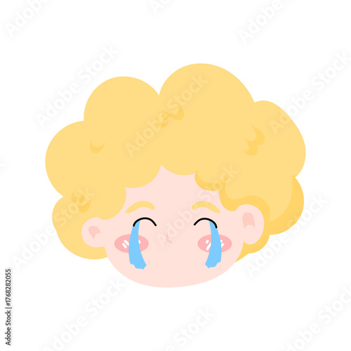 kawaii blonde head variant expression. emoji boy,Chubby Cheeks and Curly Hair, Cartoon Style. angle head expression