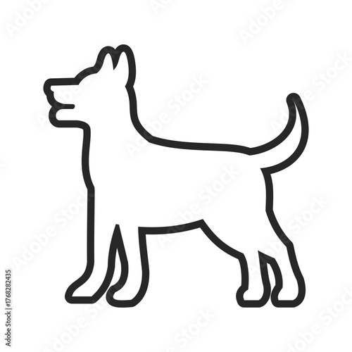 A standing dog outline thick black line on white