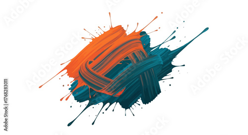 Dynamic intermingling of orange and teal paint strokes creates vibrant energy