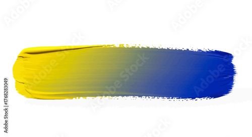 Brushstroke of yellow and blue paint gracefully blending on a pristine canvas creating a vibrant