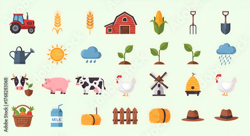 set of vector icons for farming and gardening