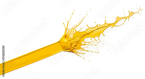 Dynamic stream of vivid golden liquid with captivating splash effects against a pristine background
