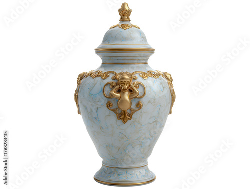 Elegant Ornate Marble and Gold Decorative Urn with Intricate Details