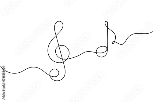 Music notes one line drawing minimalist vector illustration on white background
