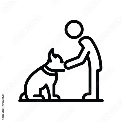 An icon depicts a dog sitting facing left with a person petting it Both are outlined in black