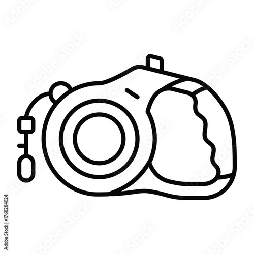 An outline of a retractable dog leash It has a hand grip button and a loop for attaching to a collar