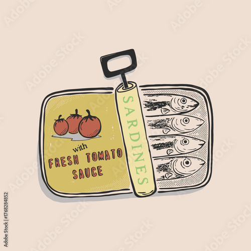 Canned fish artwork. Sardines fish artwork for t shirt print, poster, sticker and other uses. Fish vintage artwork.
