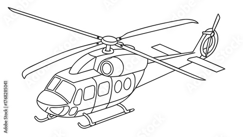 Dynamic helicopter illustration ready to take off, perfect for aviation enthusiasts and educational materials, originally a scalable line art drawing