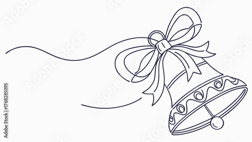 Elegant Christmas bell with ribbon, a modern minimalist line art style perfect for holiday greeting cards, festive designs, and cheerful seasonal promotions