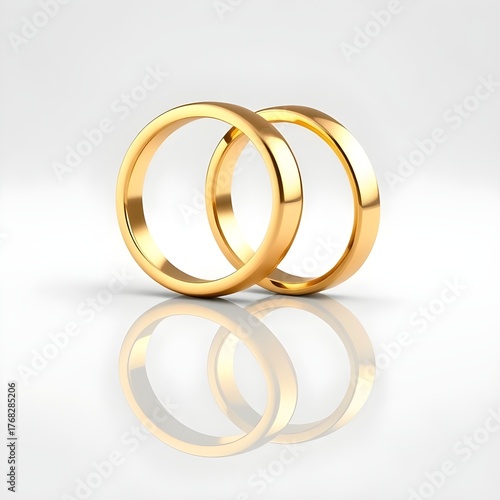 Golden wedding rings symbol of love, marriage and commitment isolated on white