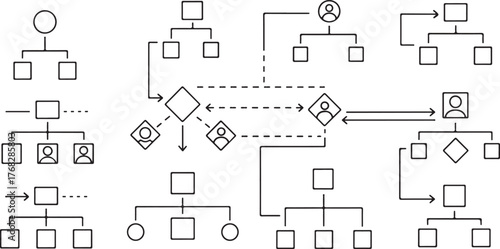 Minimalist Flowchart Diagram with Hierarchical Structures and Connections