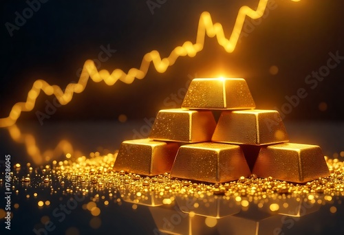 Golden bar stack on glittering background symbolizing wealth, investment, and financial growth. Ideal for economy, banking, profit, trade, and business success concept illustrations.
