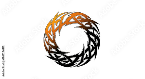 Abstract circular design featuring sharp tribal elements and a gradient color scheme creating a