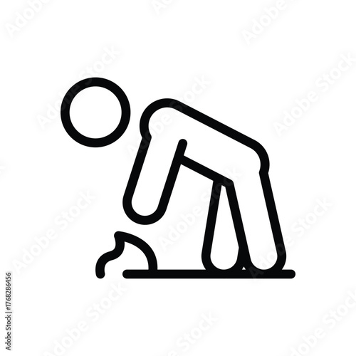 Icon of a person bending over possibly picking something up from the ground