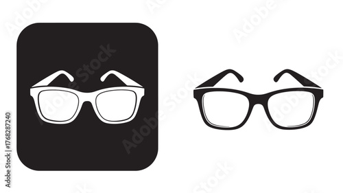 Stylish eyewear icons including a pair in a square frame silhouette on transparent background
