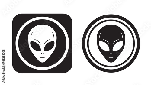 Two alien head icons square and circular with a transparent background silhouette