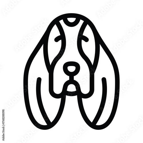 The image displays a stylized symmetrical line drawing of a dogs head with floppy ears