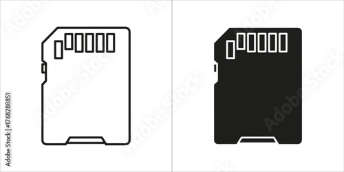 Sd card icon, black and white outline and solid fill