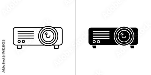 Two projector icons, one black and white outline, the other solid black