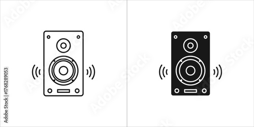 Two icons of a speaker, one outlined and one solid black