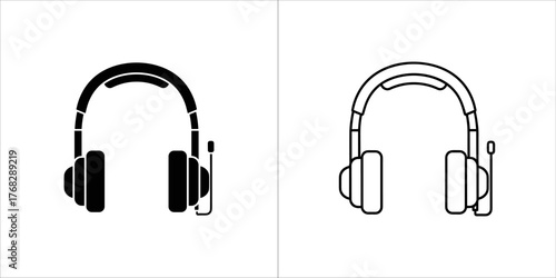 Black and white outline icons of headphones