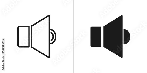 Two speaker icons, one filled black and one outline
