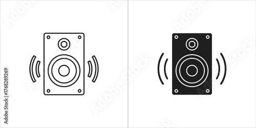 Two icons of a speaker, one in outline and one in solid black