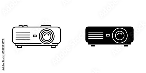 Projector icon in outline and solid black