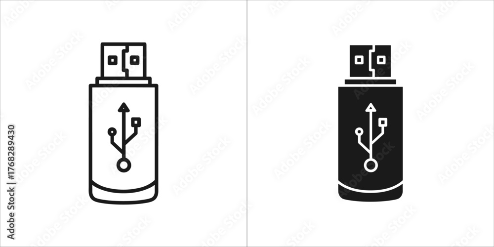 Obraz premium Two usb flash drive icons, one outlined and one solid black