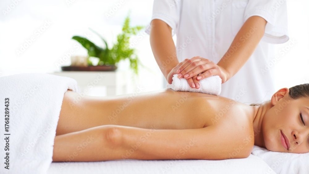 Fototapeta premium Relaxing massage therapy session with a woman enjoying a soothing treatment
