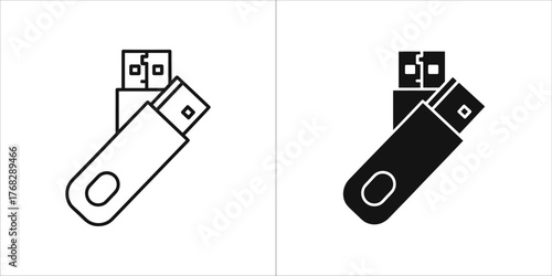 Two icons of a usb flash drive, one black and white, one black