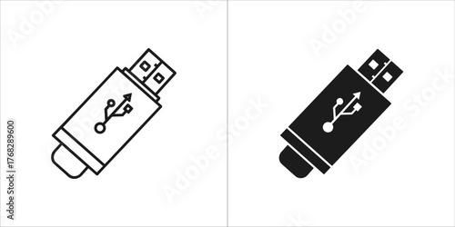 Two usb flash drive icon, one outline and one filled
