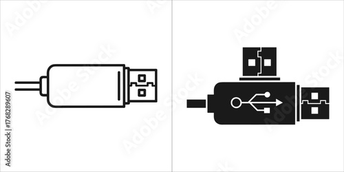 Two usb connector icons, one outline and one solid