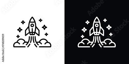 Rocket Launching with Smoke and Stars Icon Isolated on Transparent Background