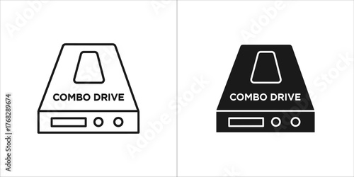 Two icons of a combo drive, one outline and one filled
