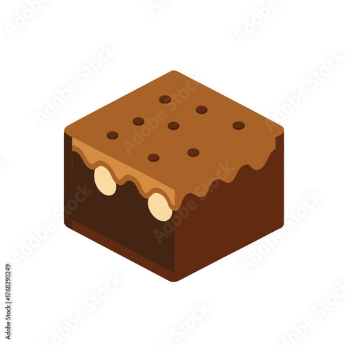Vector icon of rich chocolate brownie square icon with dark cocoa texture for autumn dessert illustration