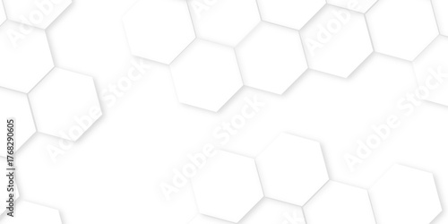 hexagon concept design abstract technology background, white texture background. hexagon abstract background .white and gray hexagon honeycomb geometric copy space,