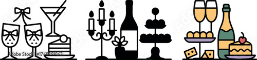 Elegant Celebration Icons for Party Invitations or Festive Design Projects Simple Illustration