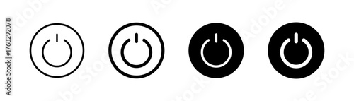 Power buttons, On off icon set. Press start button, Switch on and switch off icons