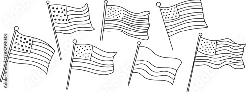 Vector United States flag set with waving variations, patriotic American flag illustration for independence day, national symbol, freedom, and celebration