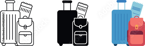 Luggage and ticket for travel and vacation minimal design concept vector illustration