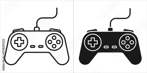 Video game controller in outline and solid black on