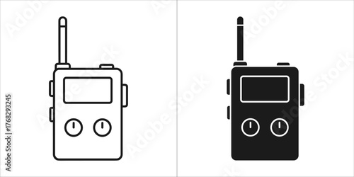 Two icons of a walkietalkie, one outline and one solid
