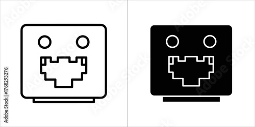 Two icons of a network port, one outline and one filled