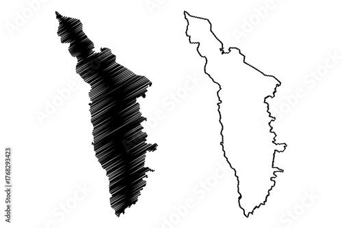 Bahraich district (Uttar Pradesh State, Republic of India) map vector illustration, scribble sketch Bahraich map