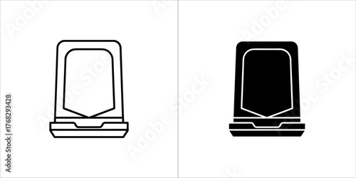 Two icons of a compact powder case, one in outline and one in solid black