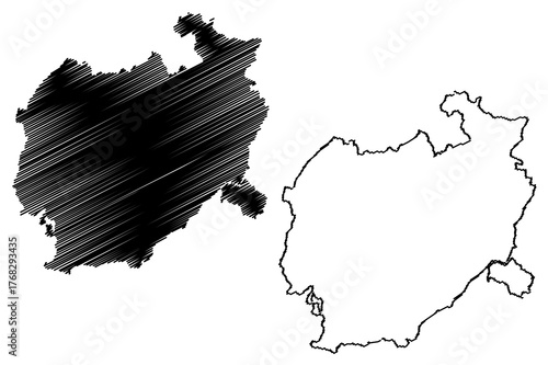 Balangir district (Odisha State, Republic of India) map vector illustration, scribble sketch Bolangir map