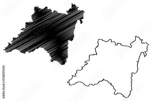 Balaghat district (Madhya Pradesh State, Jabalpur division, Republic of India) map vector illustration, scribble sketch Balaghat map