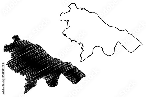 Ballia district (Uttar Pradesh State, Republic of India) map vector illustration, scribble sketch Ballia map